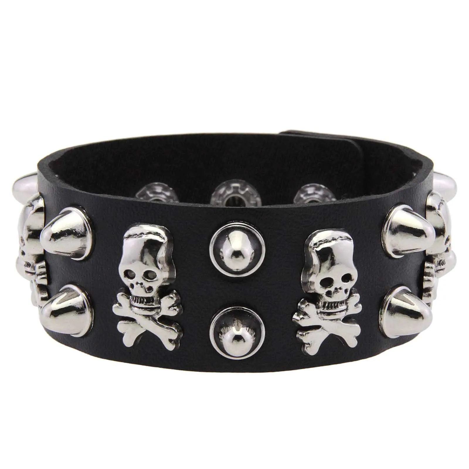 واسعة بو الجلود الجمجمة سوار فاسق سوار قابل للتعديل القوطي الكفة سوار القوطية برشام مشبك معصمه للنساء الرجال المجوهرات #4
