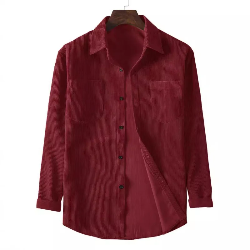 Chemise en velours côtelé à manches longues pour hommes, chemise d'automne, rétro, décontracté, veste à fond, affaires, mince, cardigan à revers, nouveau