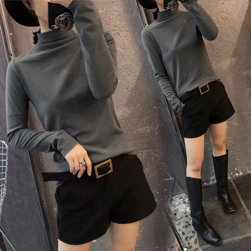 

Faionable Fce Lined Women's Base irt Alluring Slim Fit Versatile Autumn Winter Korean Sle INS ular Inner Wear Top