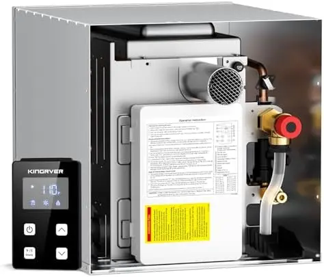 

Проточный водонагреватель KINGRVER 65K BTU для автодомов – 3,8 галлонов в минуту, 12 В постоянного тока, с дистанционным управлением, для использования на большой высоте