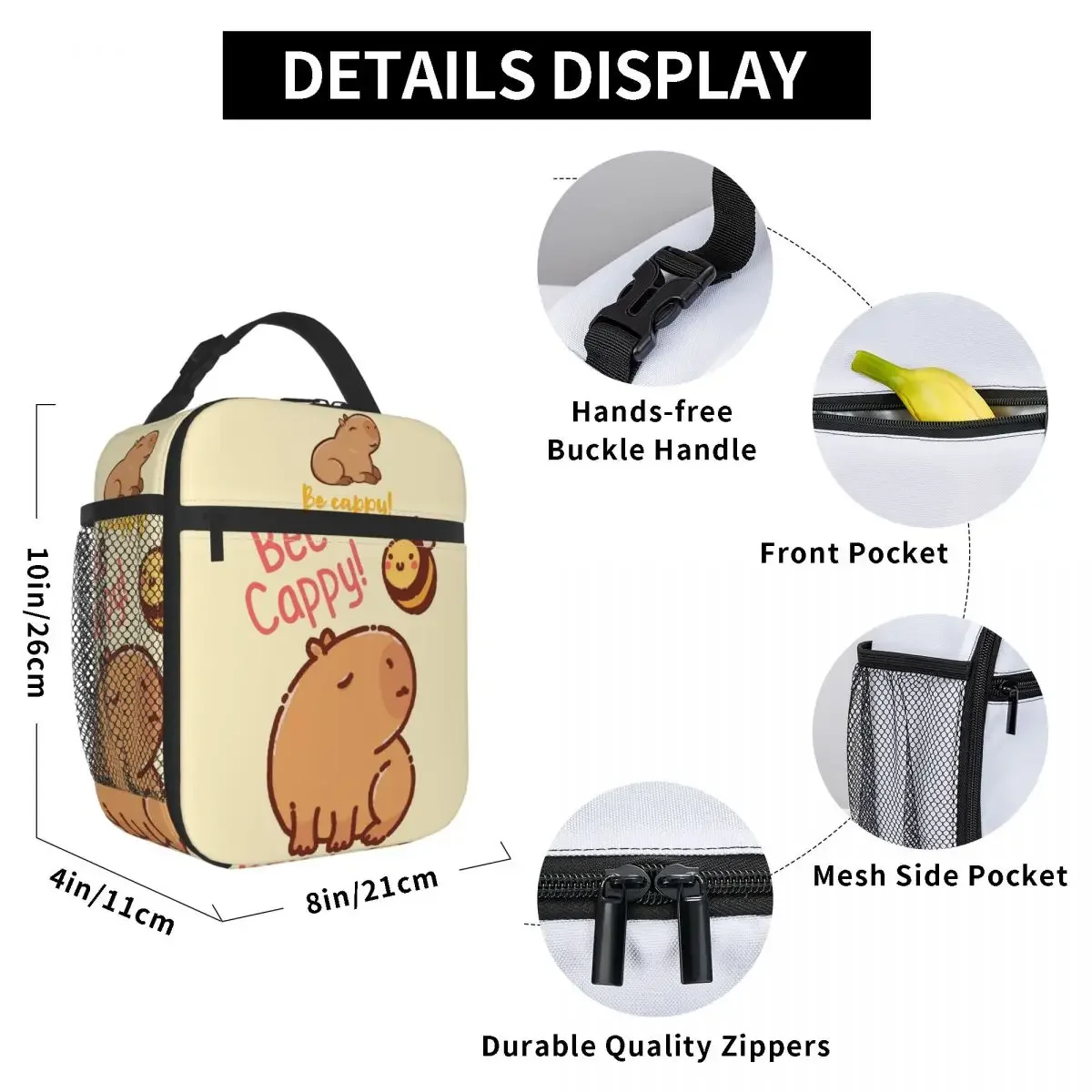 Bee And Capybara Thermal Insulated Lunch Bags for Travel Bee Cappy Reusable Food Container Bags Cooler Thermal Lunch Boxes