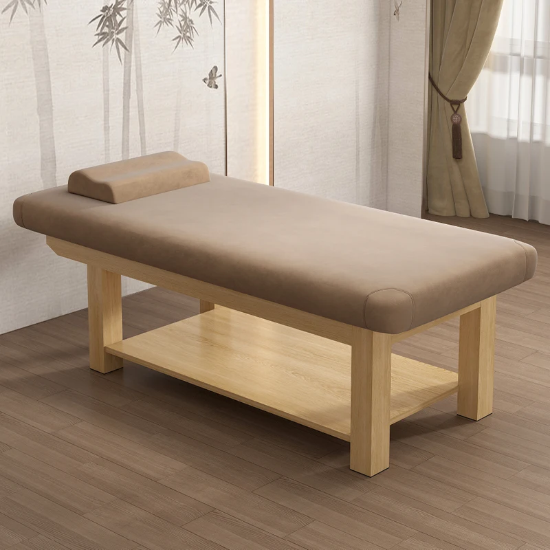 Solid wood beauty bed multi-functional beauty salon special integrated massage massage therapy bed pattern embroidered ear