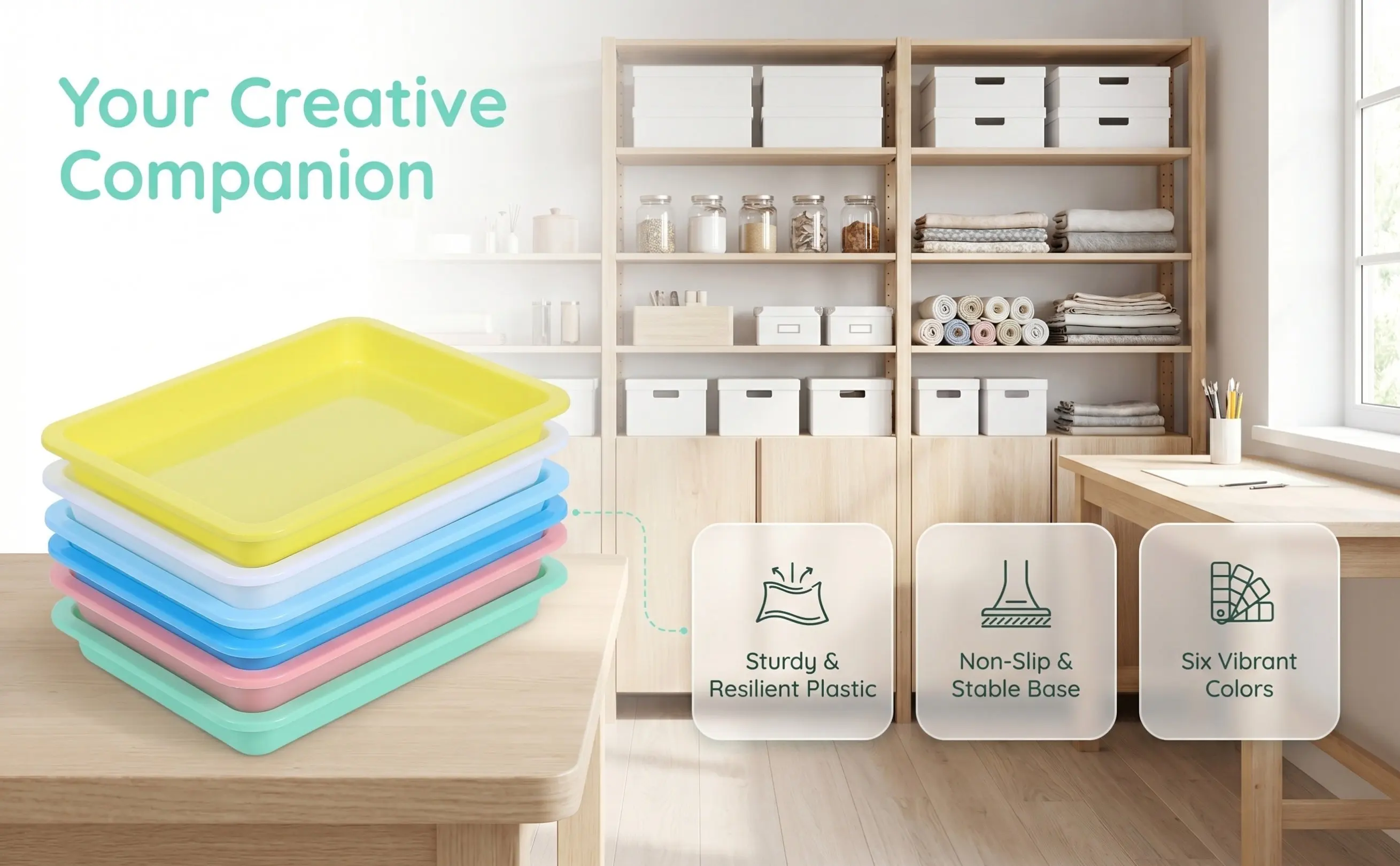 6pcs Vibrant Plastic Art Trays for Painting, DIY Crafts & Classroom Organization – Non-Slip, Thick Base, Easy Clean