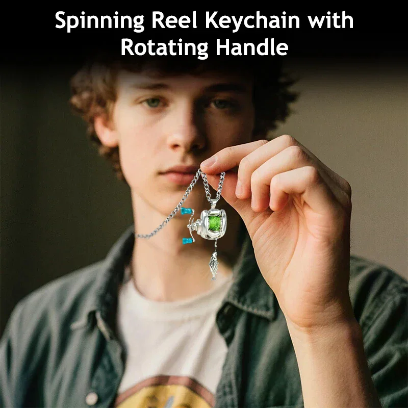 

Mini Fishing Reel Necklace Rotating Handle Spinning Reel Pendant Keychain Backpack Charm Jewelry for Fishermen