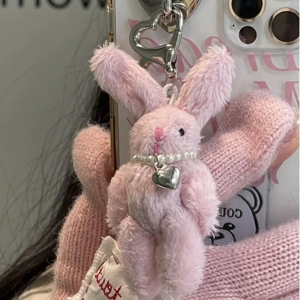 Funny with Heart Buckle Rabbit Key Chain Soft Cartoon Plush Doll Keychain Toys Charms Bear Pendant Couple