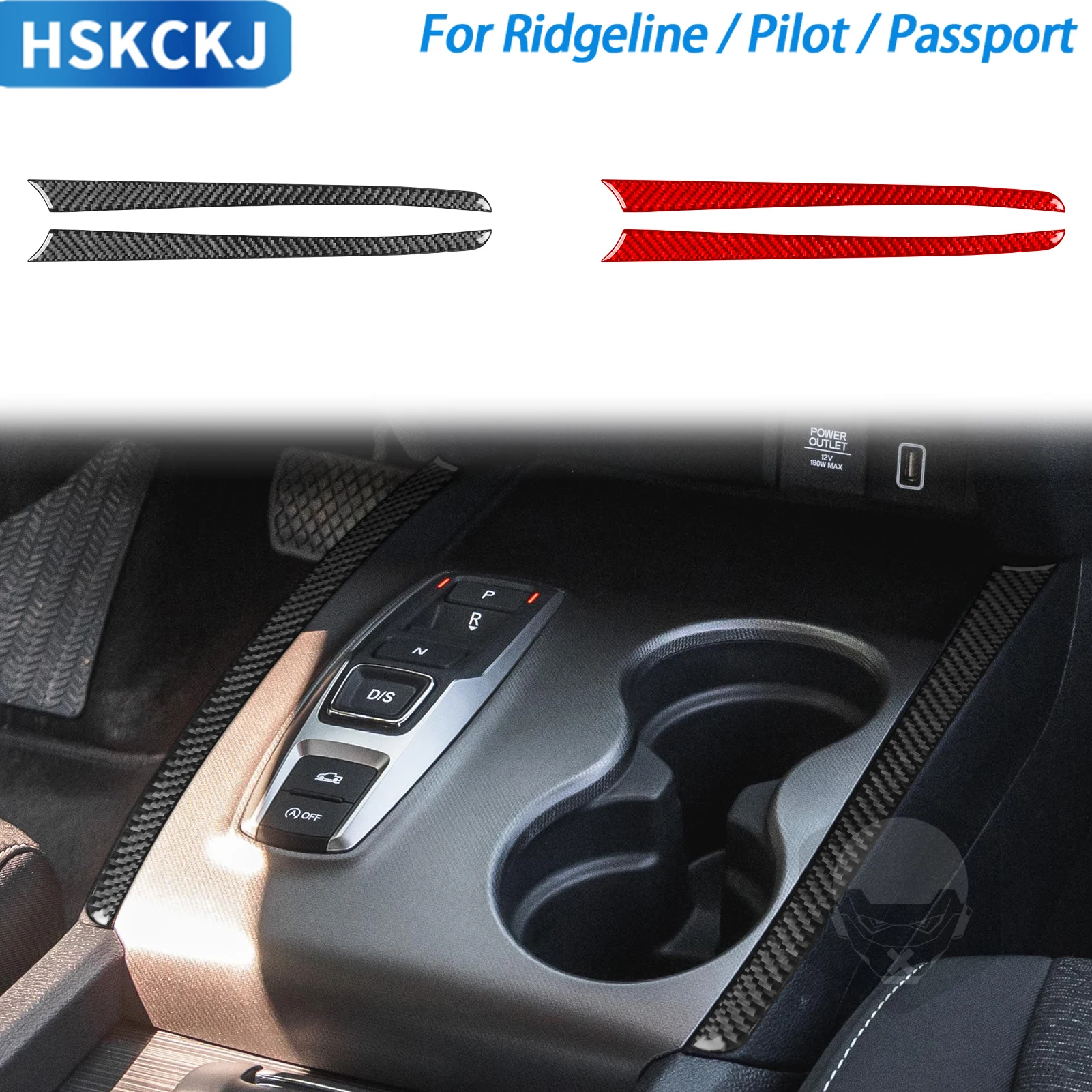 لهوندا ريدجلاين الطيار جواز سفر اكسسوارات السيارات ألياف الكربون والعتاد التحول الجانبين قطاع لوحة الغطاء الداخلي الكسوة تعديل ملصق #1