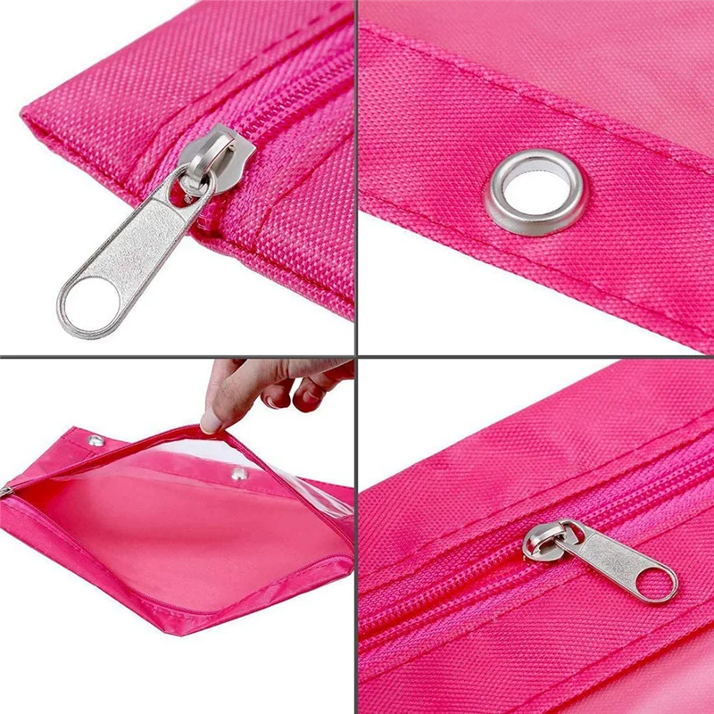 8 Pcs 3 Ring Zipper Pencil Pouch Colorful Fabric Pencil Case Sturdy and Binder Pouch with Clear Window