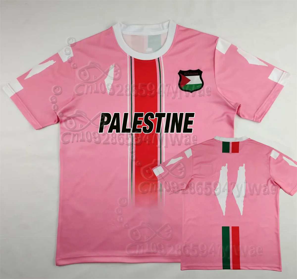 Palestine 25-26 Black Pink Soccer Jersey O-Neck Loose Speed Drying Outdoor Training Tee Summer Men's Casual Fitness T-shirt Top