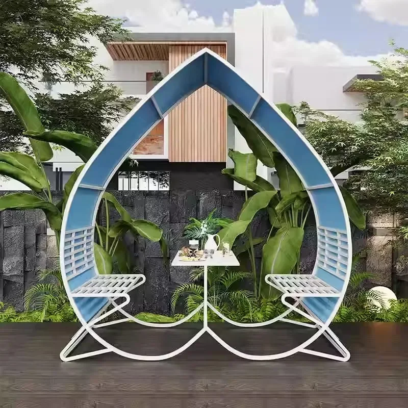 

Outdoor swing metal double chair Internet celebrity scenic spot clock in shooting props Garden garden peach iron table and chair