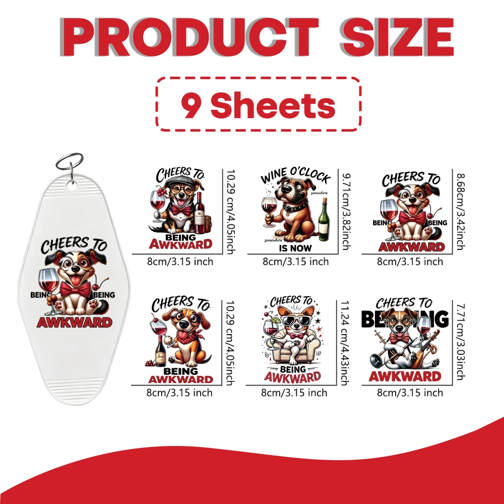 9 awkward dog UV DTF stickers, HD print long-lasting decals for travel cups & hard surfaces