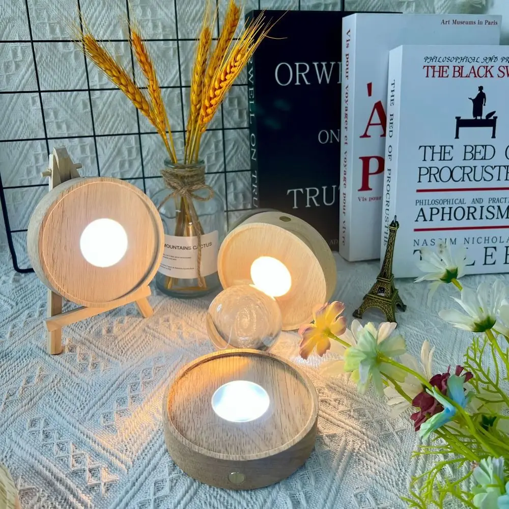 

Round Wooden LED Light Base INS Multicolor Rechargeable Lamp Holder Energy-saving Desktop Ornaments LED Light Art Display Base