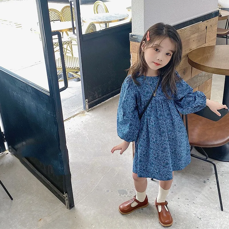 Girls' Floral Puff Sleeve Dress Princess Dress25Spring and Autumn New Fashion Foreign Trade Children's Clothing Wholesale3-8Year