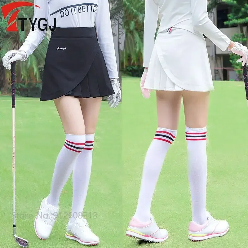 

TTYGJ Women Golf Mini Skirt Ladies High Waist Split Skort Pleated Anti-light Culottes Girls Breathable A-line Golf Pantskirts