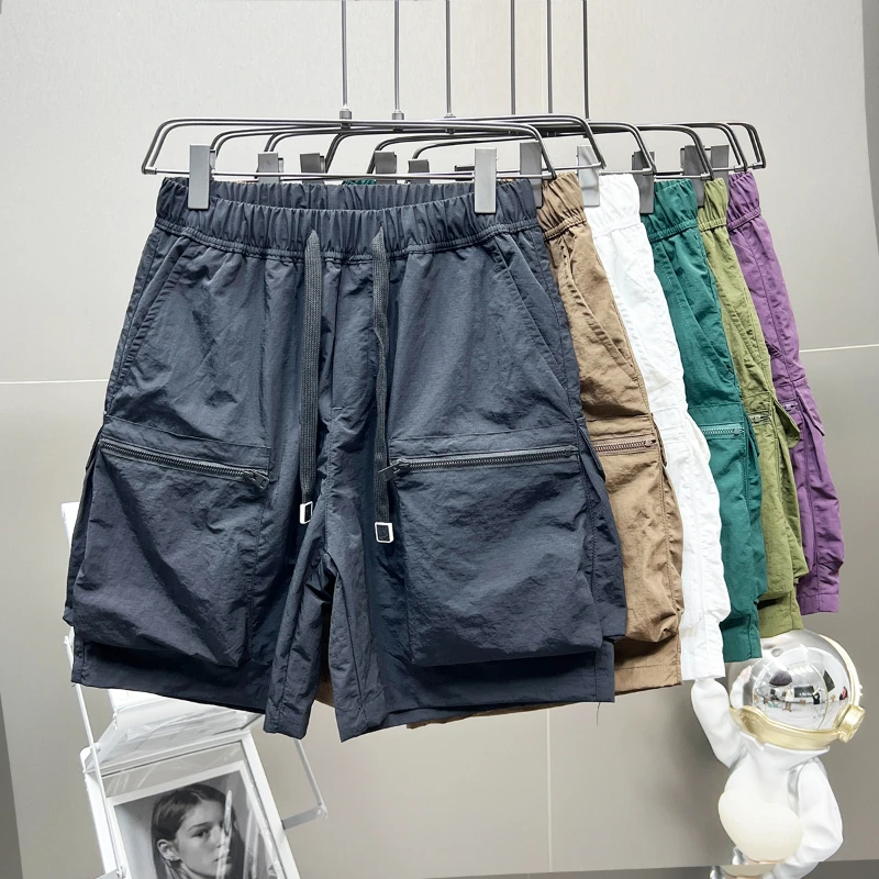 Men Cargo Shorts Fashion Baggy Quick Drying Shorts Men Solid Color Streetwear Short Pants Casual Loose Pocket Youth Summer 2023