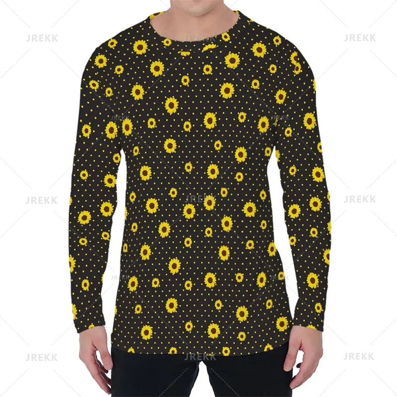 New Harajuku 3D Print Hawaiian Sunflower Field Long Sleeve T Shirt For Men Fashion Streetwear Clothing Kid Funny Clothes Y2k Top