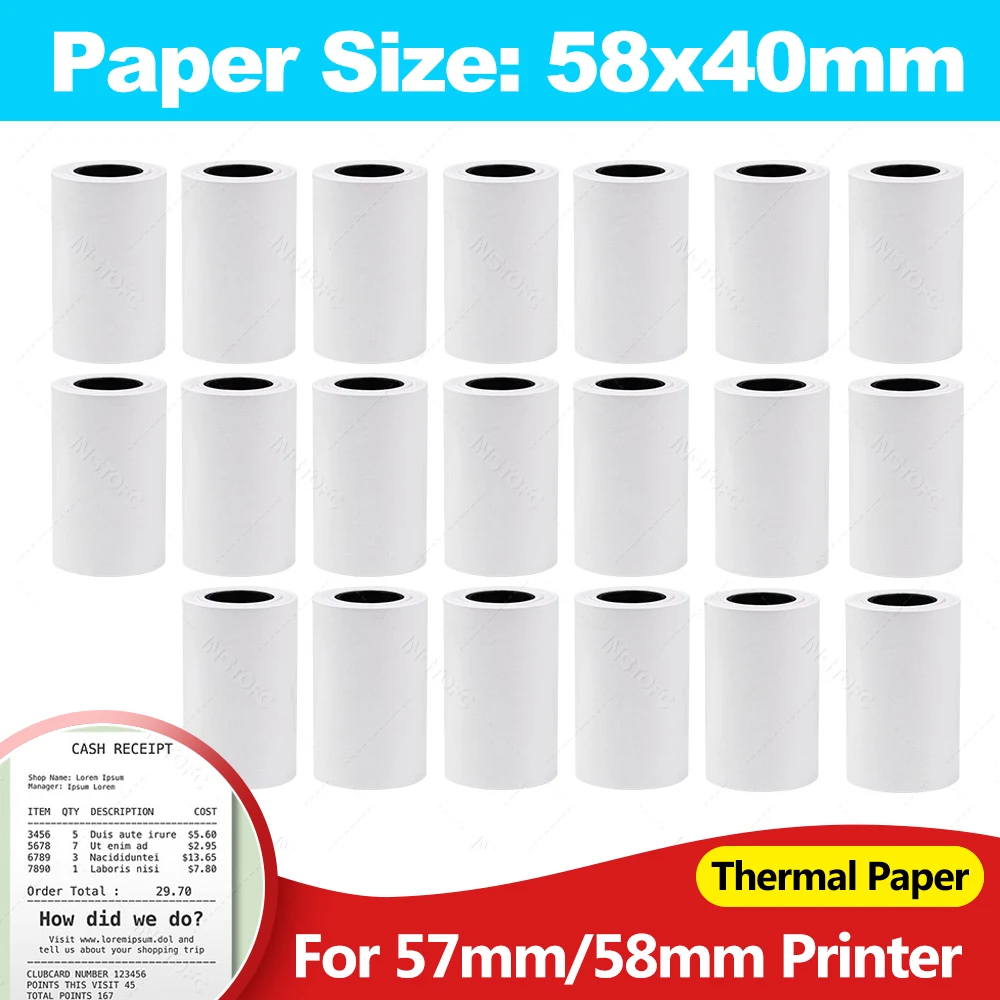 

57 мм термобумага 58x40 мм для печати квитанций для детской камеры, карманный фотопринтер для мгновенной печати, сменный блок, 3-20 рулонов
