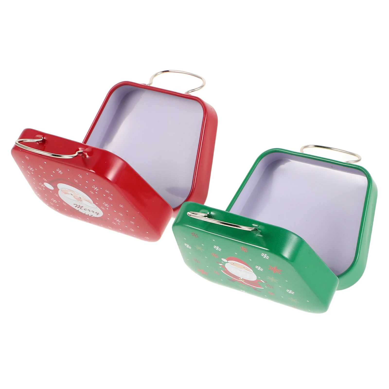 

2Pcs Christmas Tinplate Candy Boxes Mini Handbag Decorative Candy Storage Xmas Holiday Treat Containers Christmas Cookie Tins