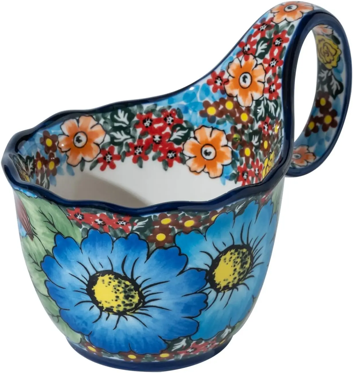 

Расписанная вручную миска для супа с ручкой, керамическая миска для хлопьев 18,6 унций, можно использовать в микроволновой печи и мытье в посудомоечной машине, миска с петлевой ручкой отлично подходит для супа,