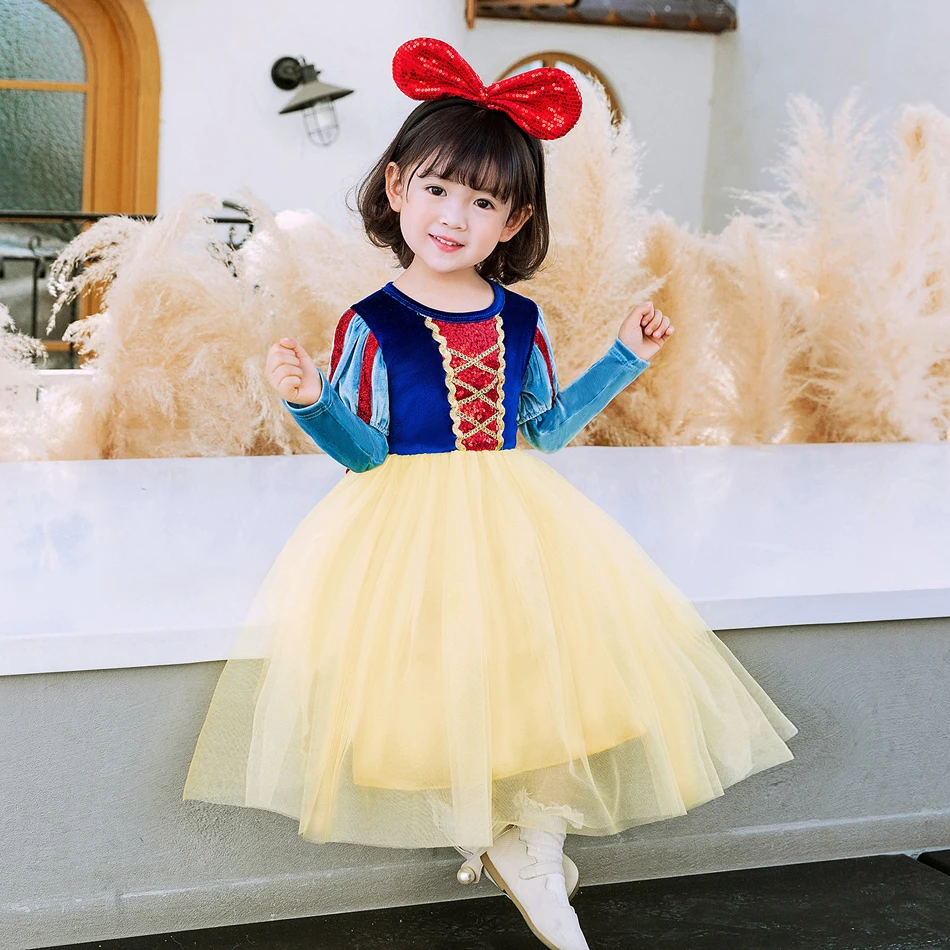 2024 Prium Princess Dress Girls Snow White Cosplay Fancy Costume Kids Carnival Christmas Party Princess Children Birthday 2-10T