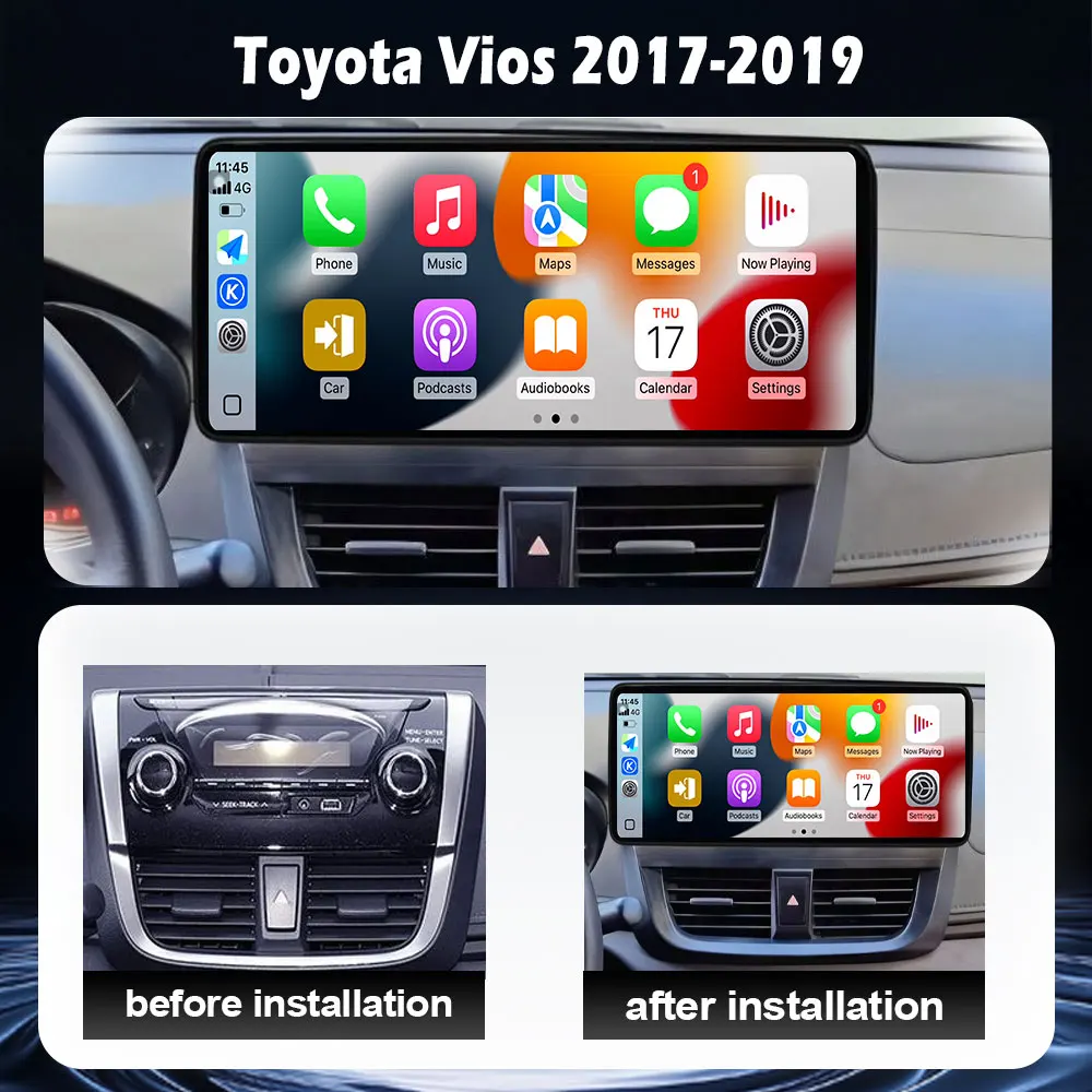 Android 16 Auto Carplay Multimedia For Toyota Vios 2017-2019 Video Player Radio GPS Navigation Audio Stereo Car Tools Fan