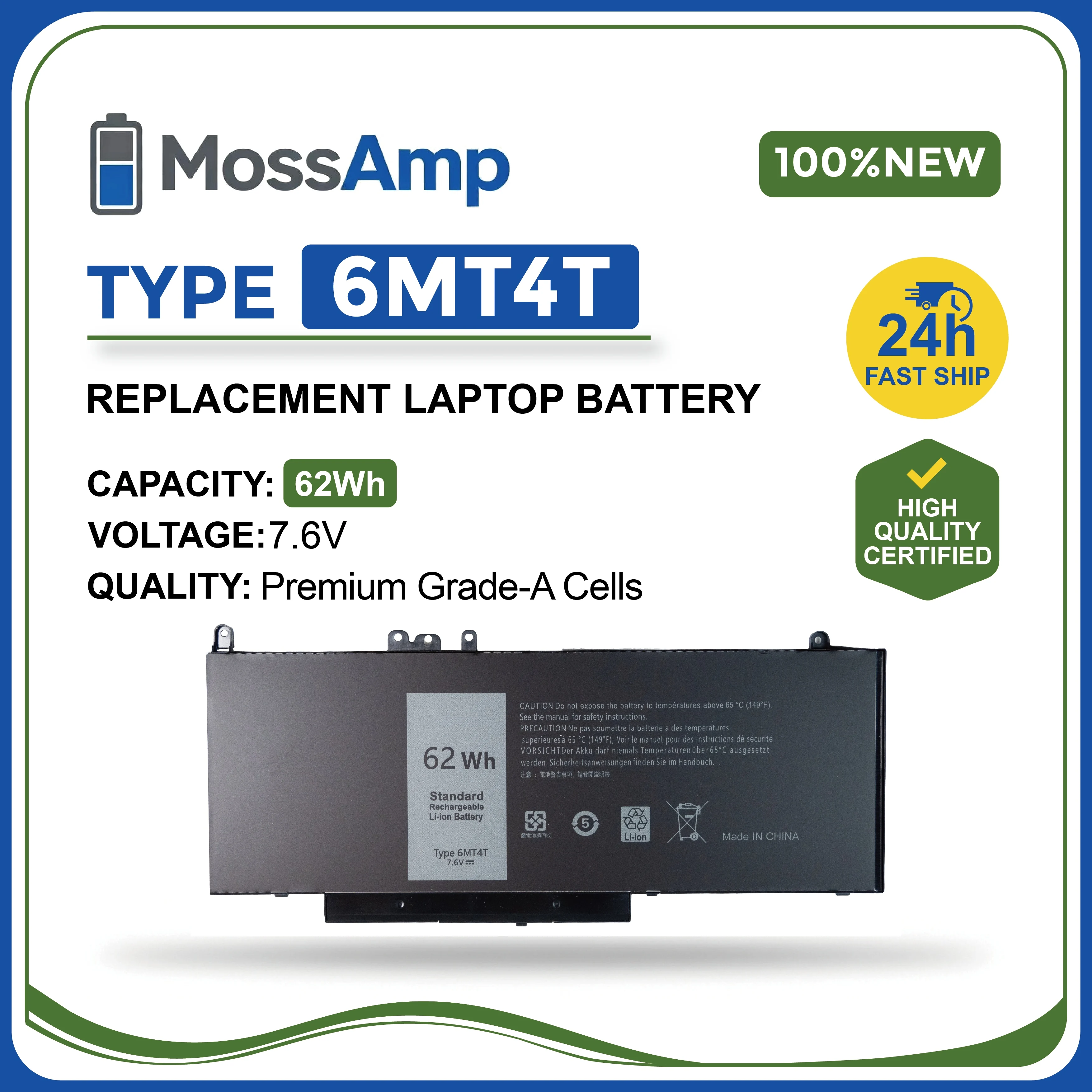 MossAmp 7.6V 62WH 6MT4T Laptop Battery for Latitude E5470 E5570 E5270 Precision 3510 P62G P48F 7V69Y TXF9M 79VRK HK6DV 451-BBTX