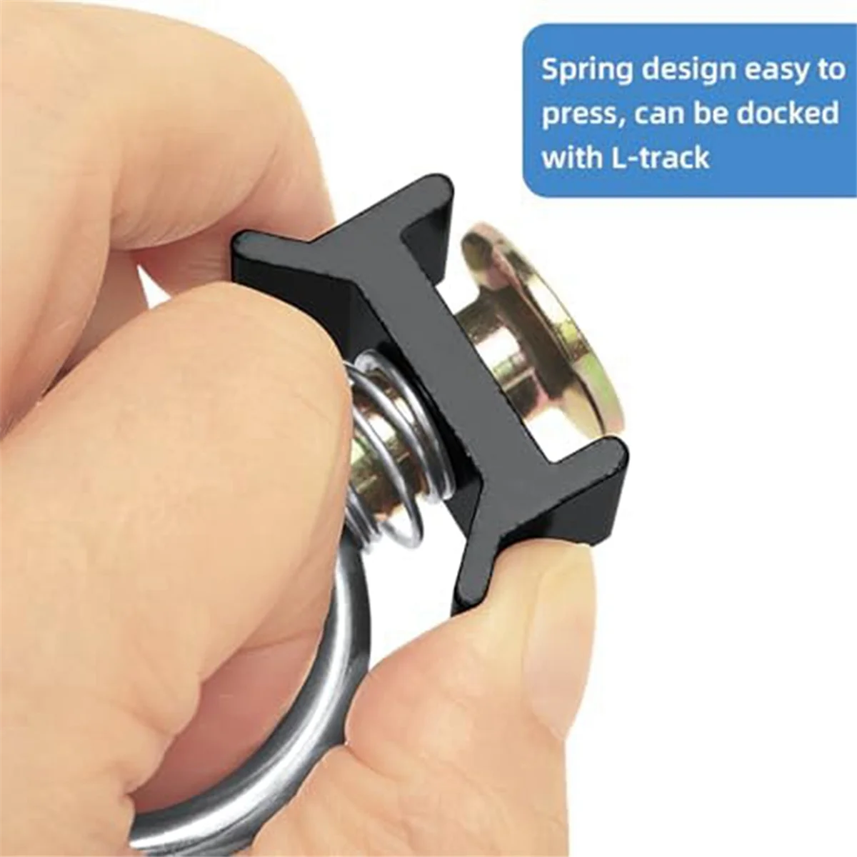 12PCS Single Stud Fitting L Track 4,000LB Capacity with Stainless Steel Round Ring Aluminum Keeper Cargo Control,Black