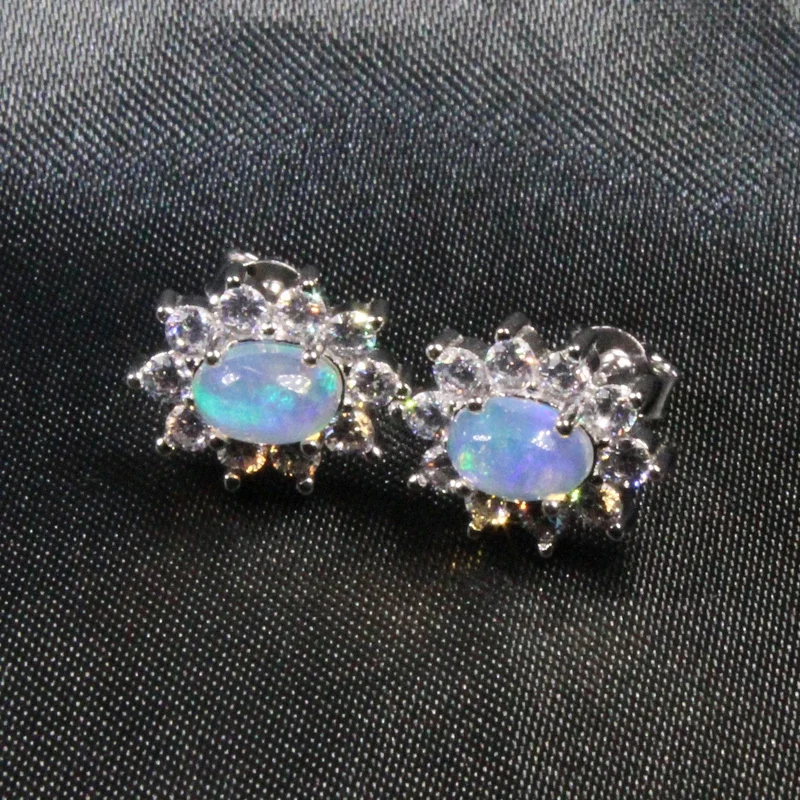 حقيقية العقيق الطبيعي وأقراط لارتداء اليومي 4*6 مللي متر الأبيض أوبال الفضة أقراط الحساسية الحرة 18K مجوهرات مطلية بالذهب