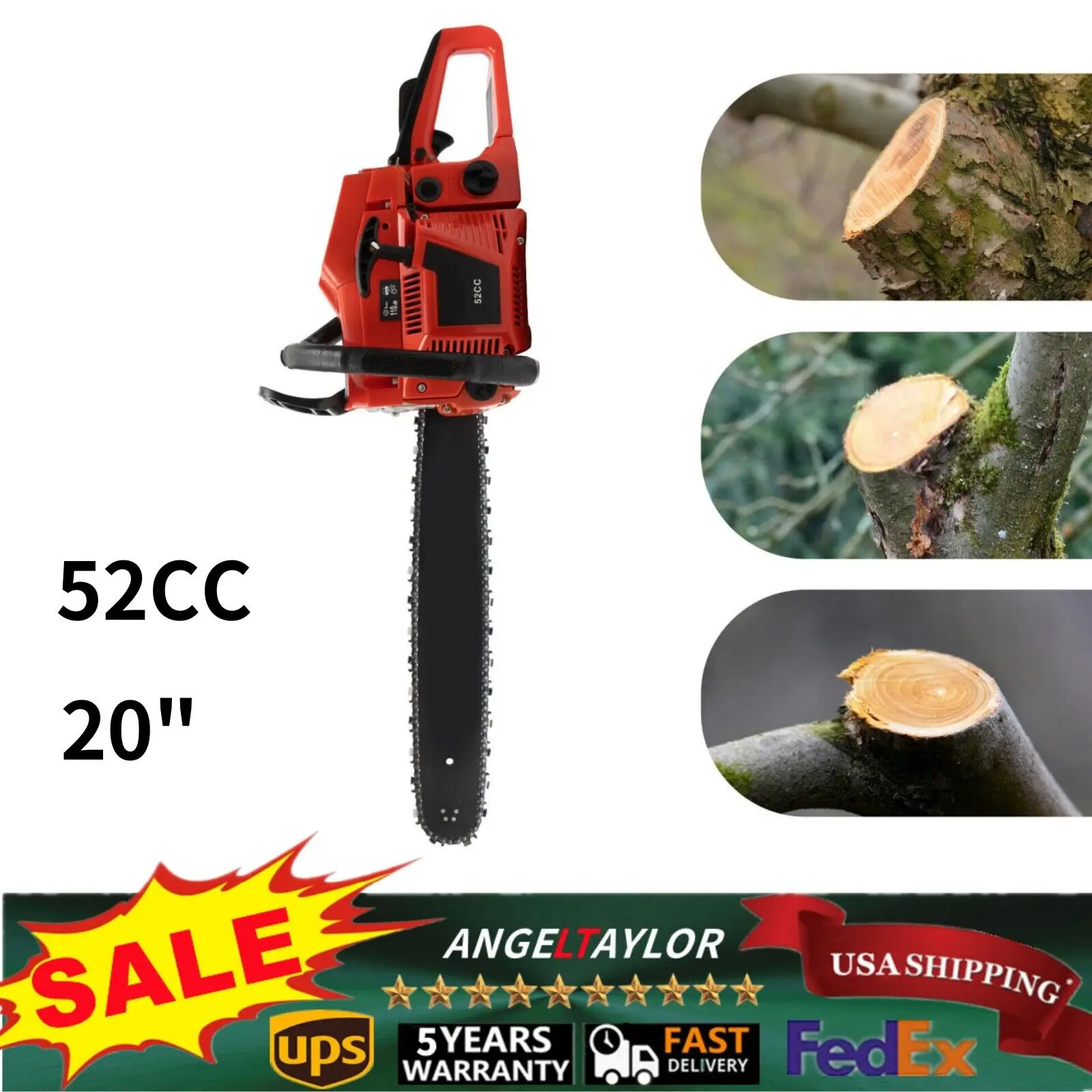 

20" 52Cc 2-Cycle Gas Chainsaw Gasoline Powered 2.95Hp Handheld for Wood Cutting