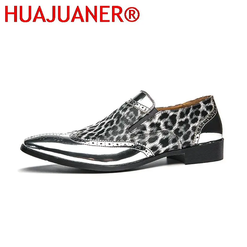 

Fashion Dress Loafers Men Golden Silver Men's Shoes Leopard Print Casual Shoes Mens Oxfords Business Wedding Moccasins Formal