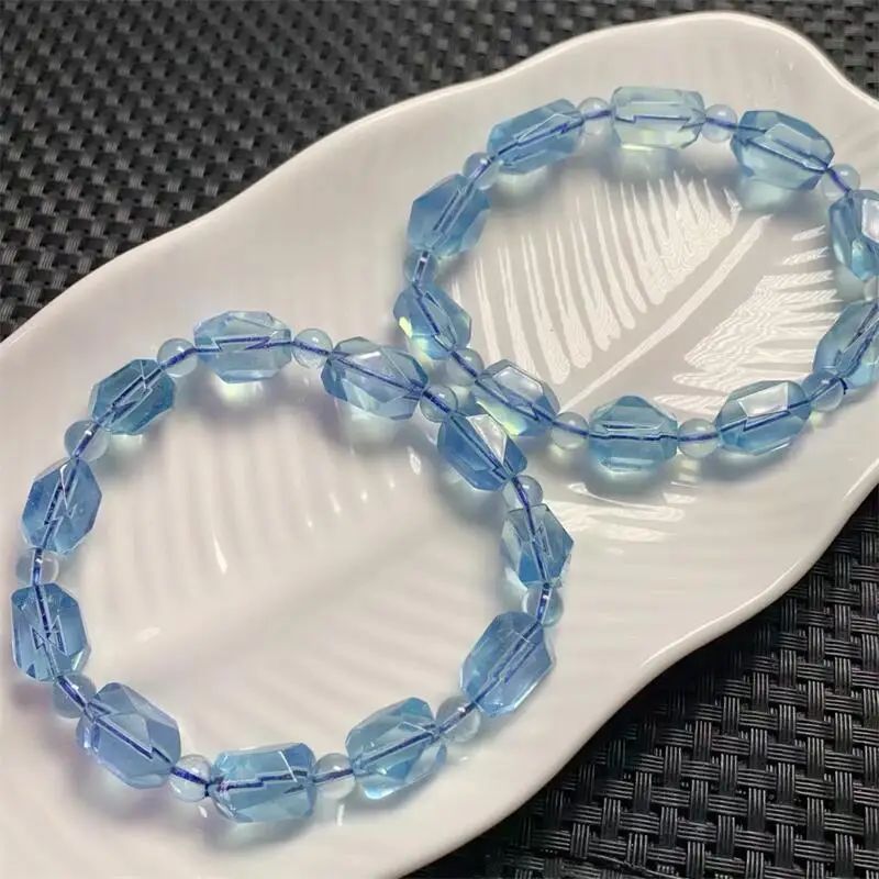 Natural Freeform Aquamarine Bracelet Stretch Polychrome Handmade Beads Healing Women Jewelry Gift 1PCS