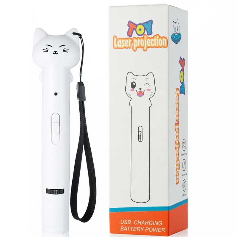 

Rechargeable Laser Cat Toy Infrared Laser Light Pattern Projection Feather Bell Cat Teaser Wand Interactive Pet Supplies Fun