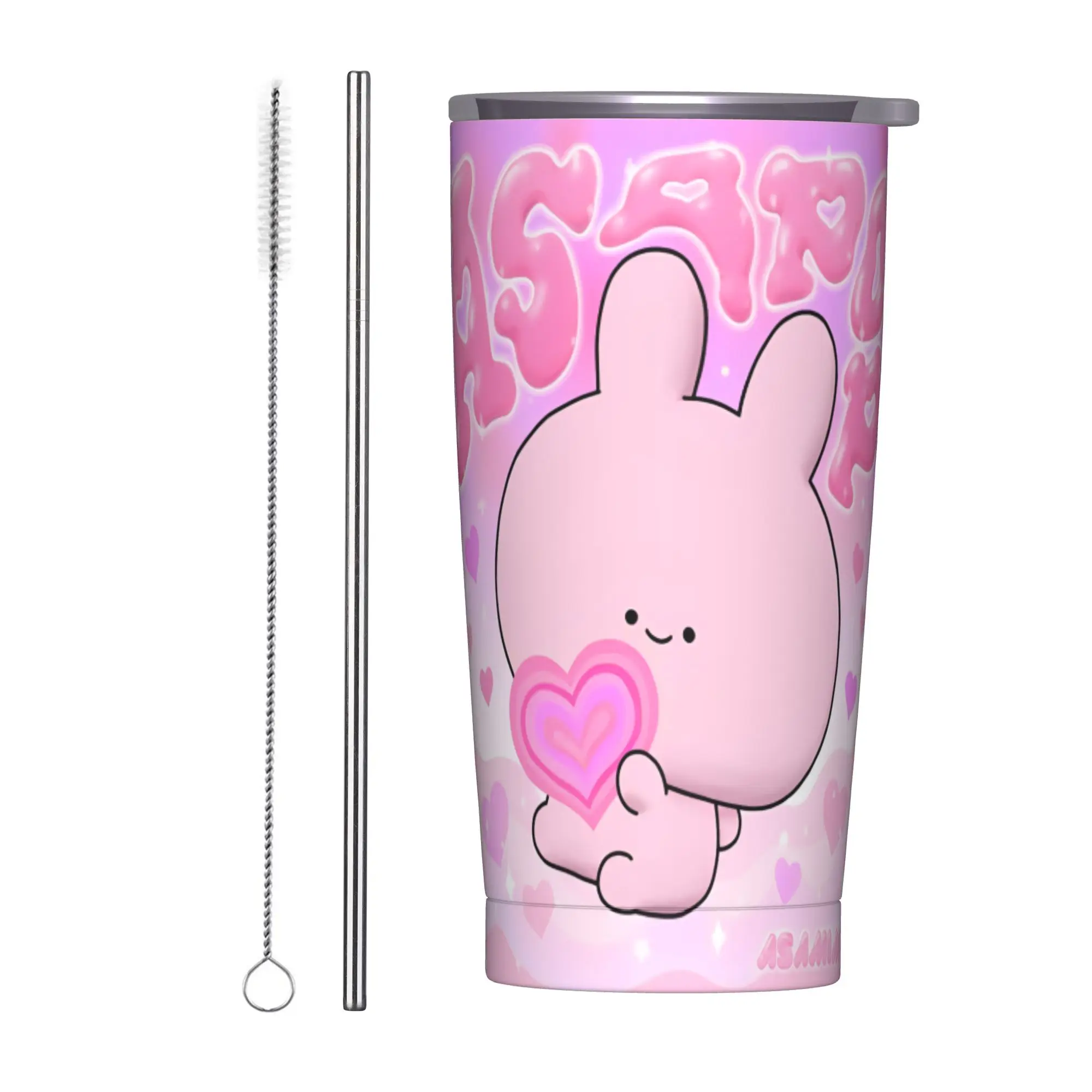Asamimichaan Asleep Cartoon Insulated Tumbler with Straws Lid Cute Asamimi Vacuum Thermal Mug Double Wall Bottle Cup, 20oz