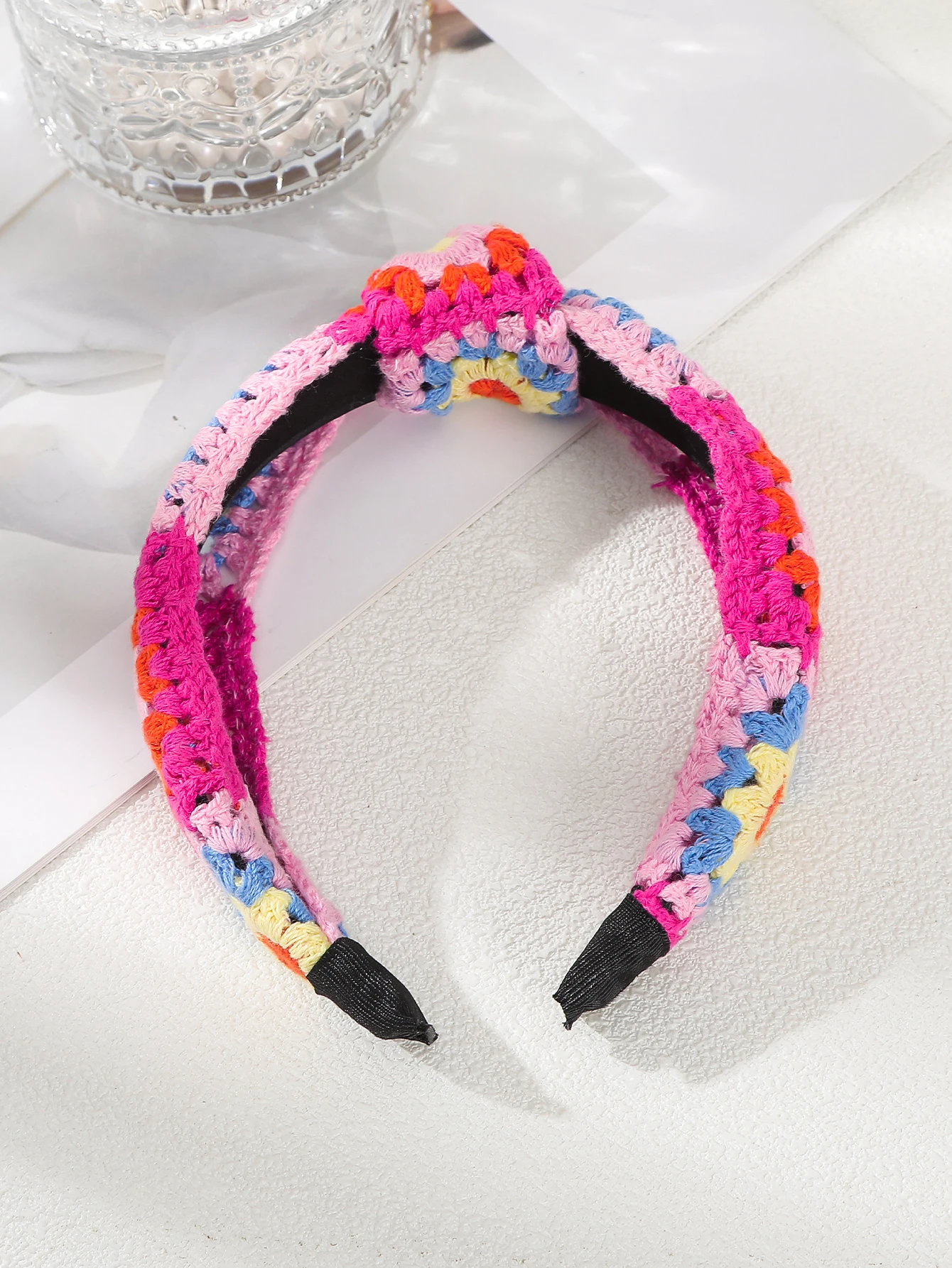 Pink Knitted Flowers Headband New Korean Fashion Head Bands for Women Fashion Hairband Knot Turban Girl Hair Accessories