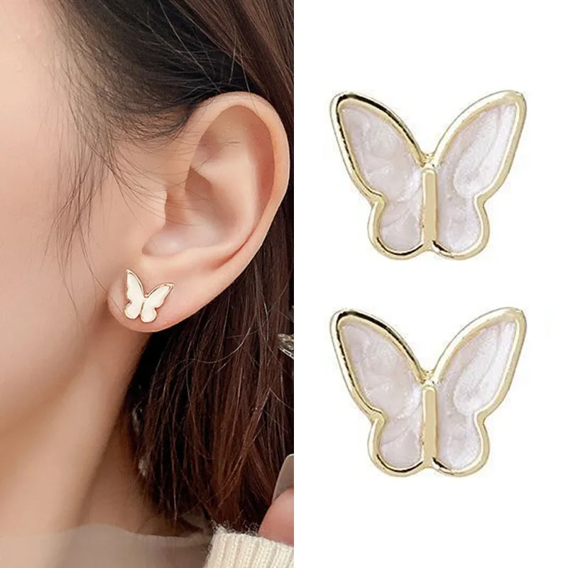 925 Silver Needle Korean Fashion White Butterfly Earrings For Women Jewelry 2024 Trending New Sweet Women's Stud Earrings Gifts