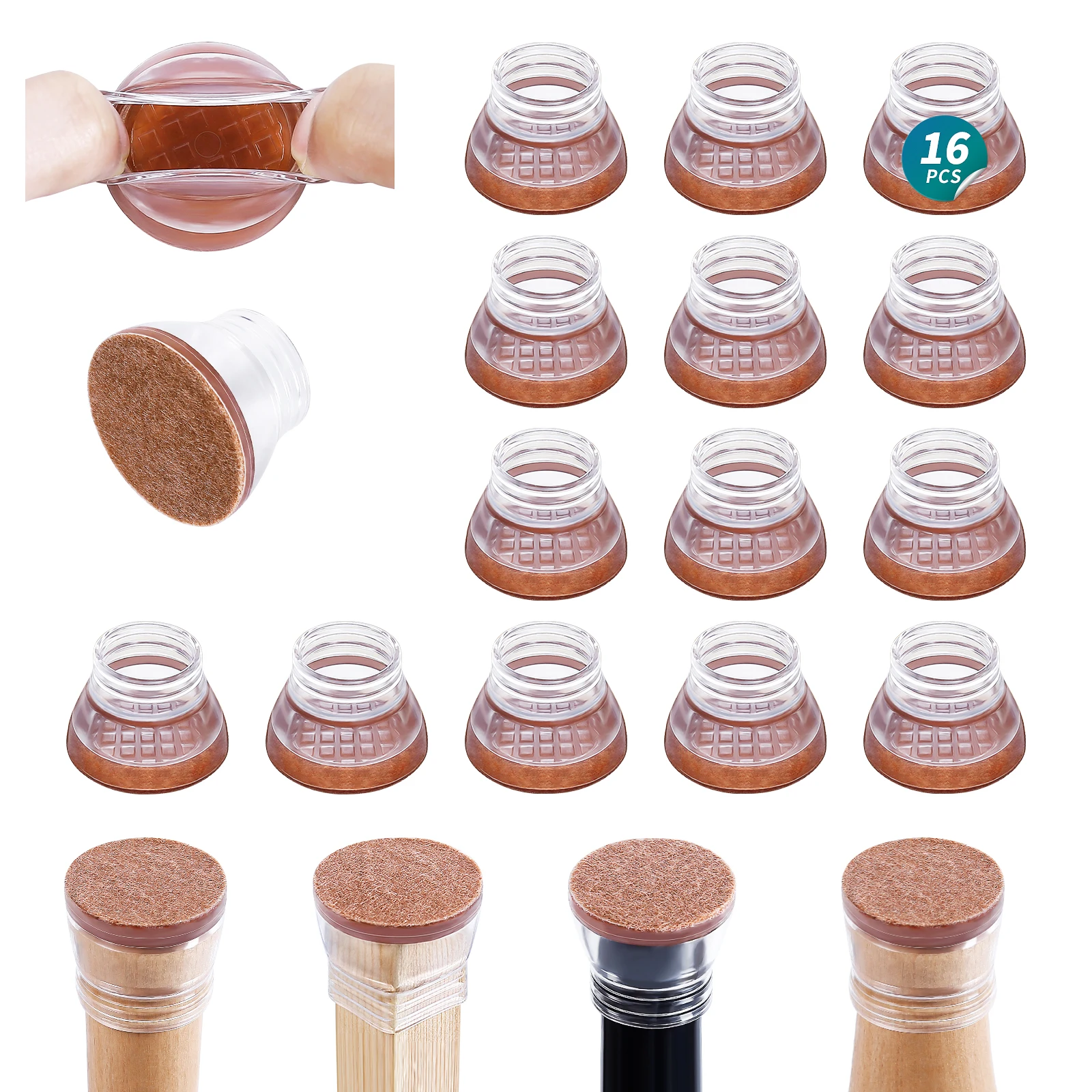 16PCS Chair Leg Protectors Foldable Silicone Felt Furniture Leg Cover Pad Anti-Scratch Smooth Moving for Hardwood Floors