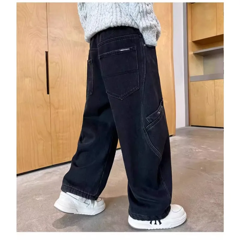 UNITIM Kinder-Jungenhosen Herbst 4-14 Jahre Kinder-Jungen-Jeanshosen Locker Sitzende Winter-Samt-Warme Jugendliche Jungen-Jeans – Detail 14