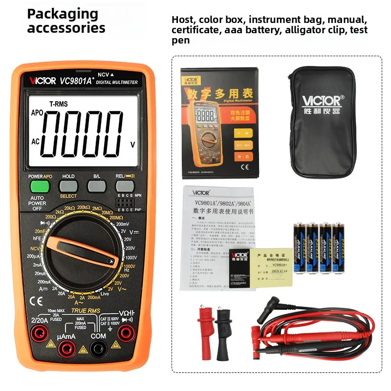 VC9801A+ VC9808+ True RMS Digital Multimeter Handheld AC DC 1000V Multitester for Voltage Current Resistance Measurement