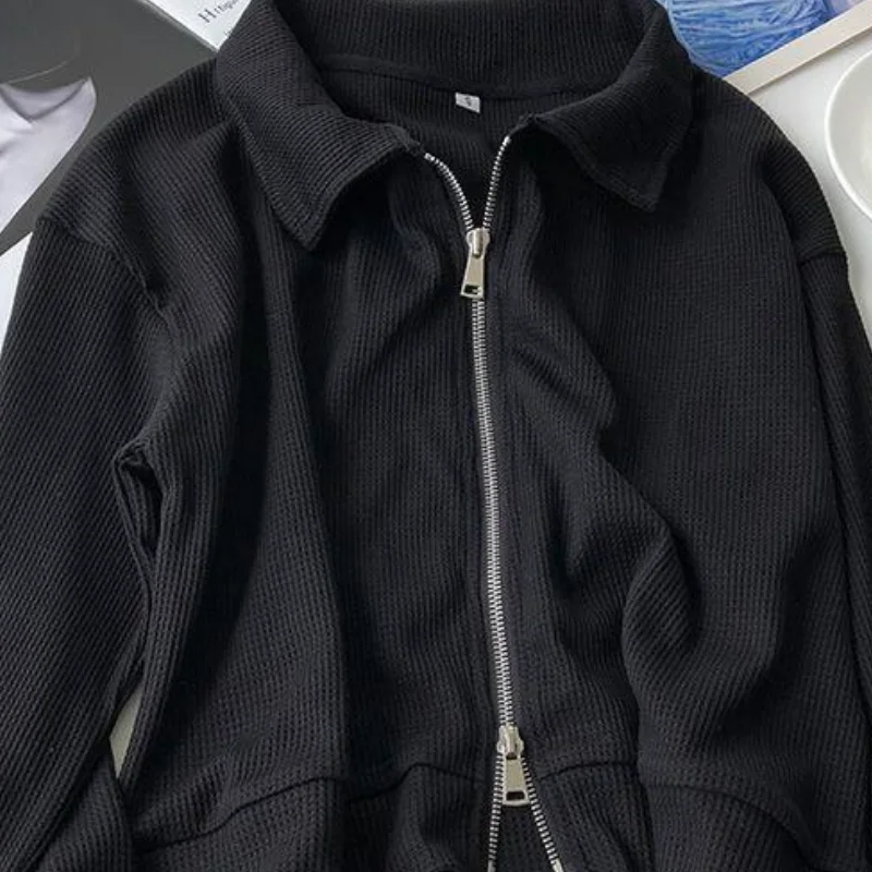 معطف قصير من القطن للنساء للخريف، الطبعة الكورية، تصميم جديد فضفاض بسحاب مزدوج، سترة غير رسمية للسيدات