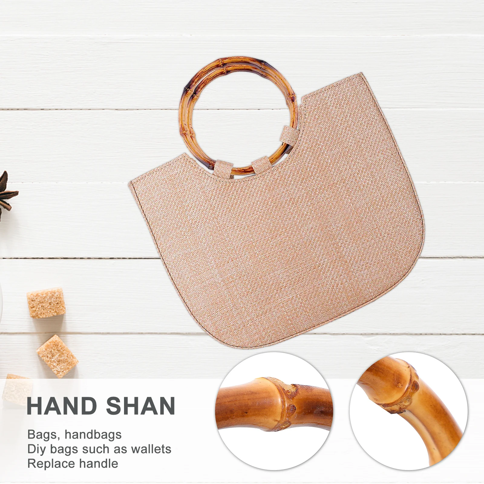 

2Pcs Bamboo Bag Handles Round Handbag Purse Handle Rings HighQuality EnvironmentalProtection Safety SimpleElegant Design