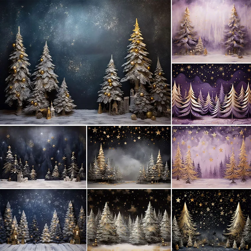 

Avezano Christmas Tree Backdrop Outdoor Night Forest Starry Sky Kids Portrait Photography Background Photo Studio Photocall Prop