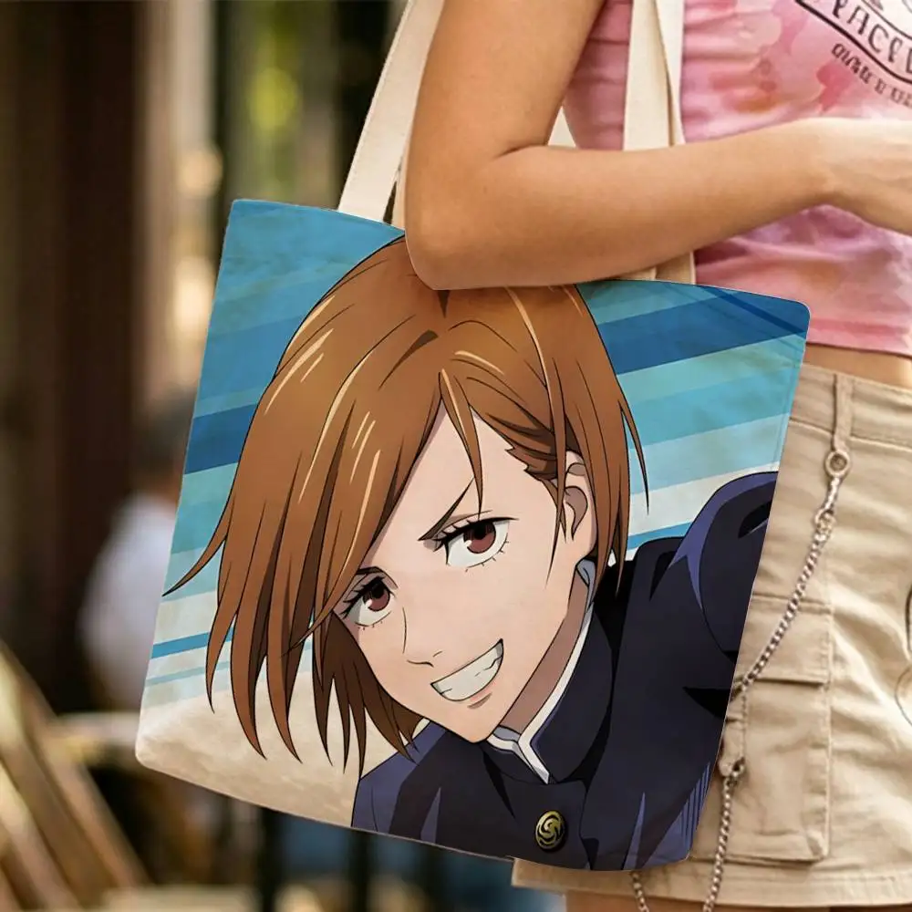 Firecracker N-Nobara Anime JJK Waterproof Lined Canvas bags suitable for going to class, shopping, gifts, and commuting