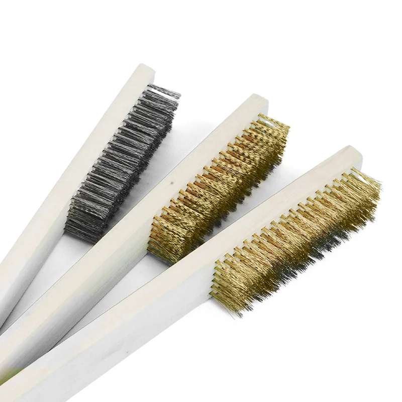 Wooden handle copper-plated pure copper copper wire brush wenjiao metal rust removal iron brush stainless steel wire plate brush