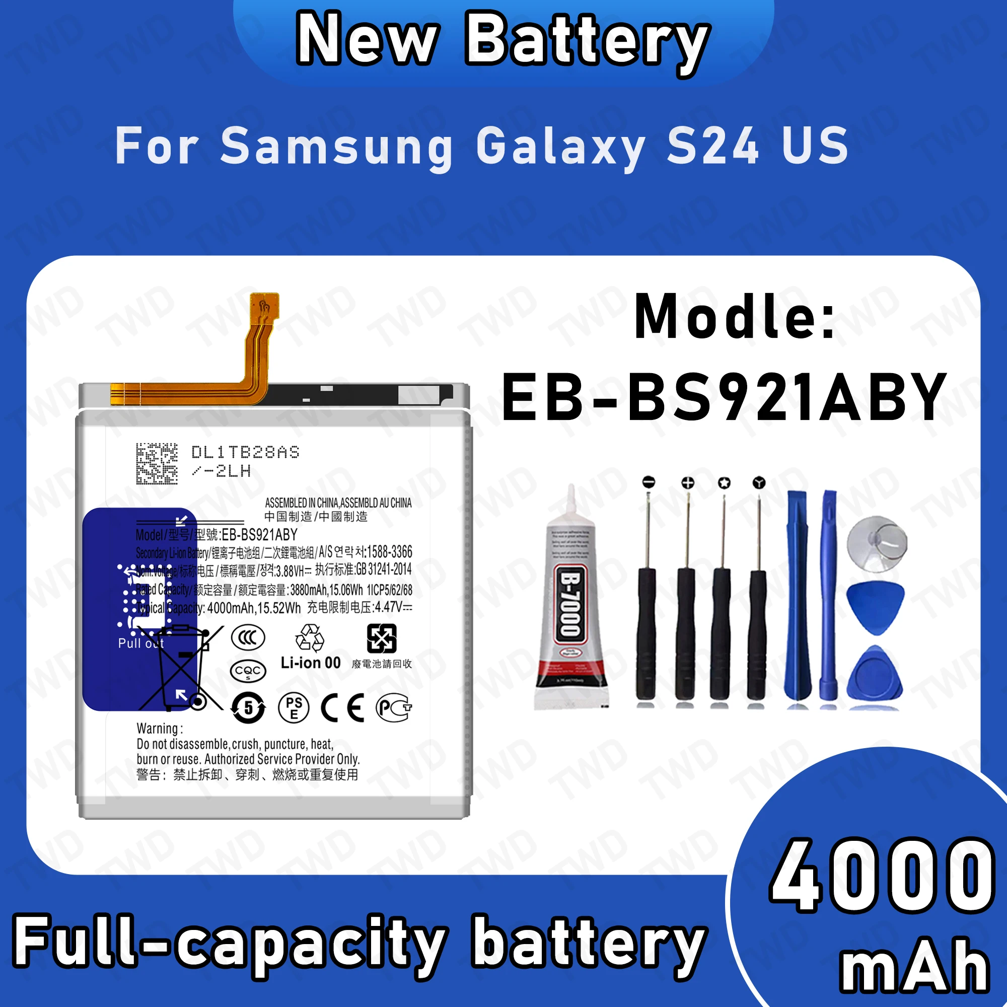 

EB-BS921ABY Large capacity Battery For Samsung Galaxy S24 US Version Batteries New High Quanlity+Free Tools