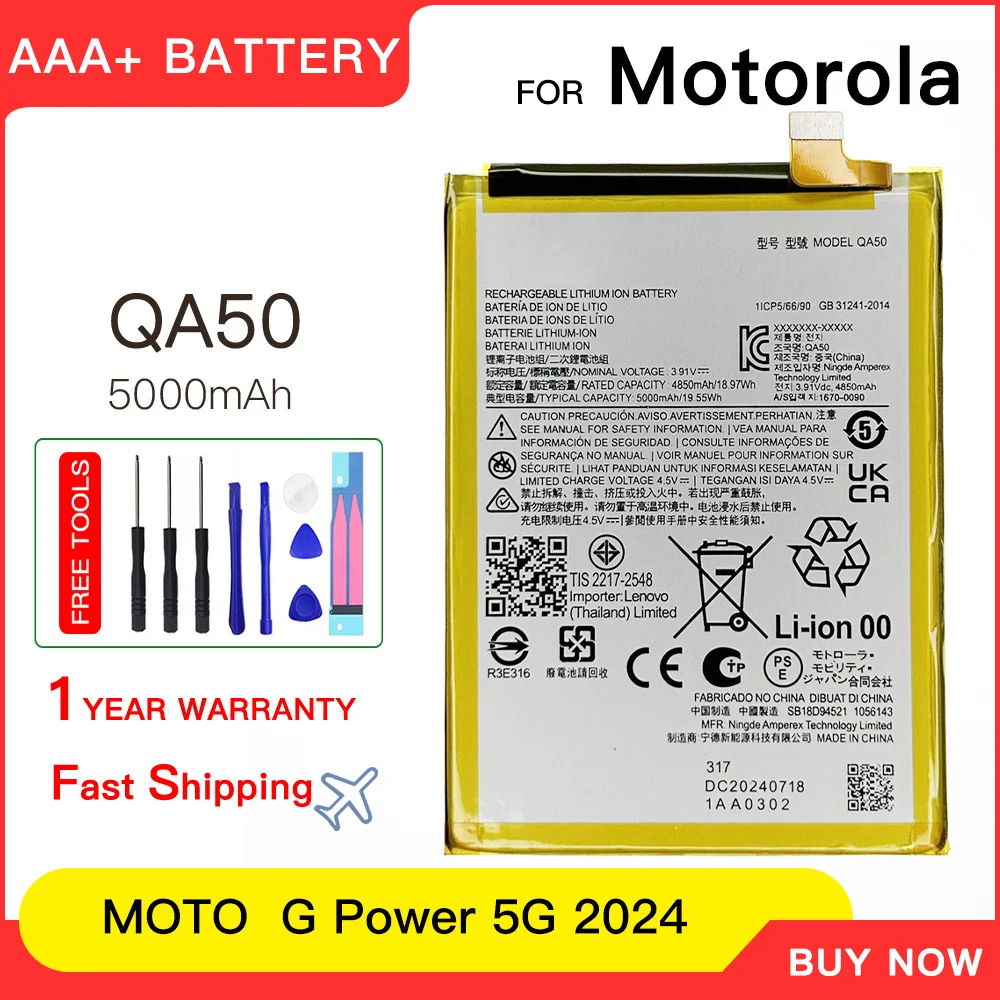 

100% genuine Battery QA50 3.91V 5000mAh Battery For Moto G Power 2024 Mobile Phone Replacement Batteries Batteria