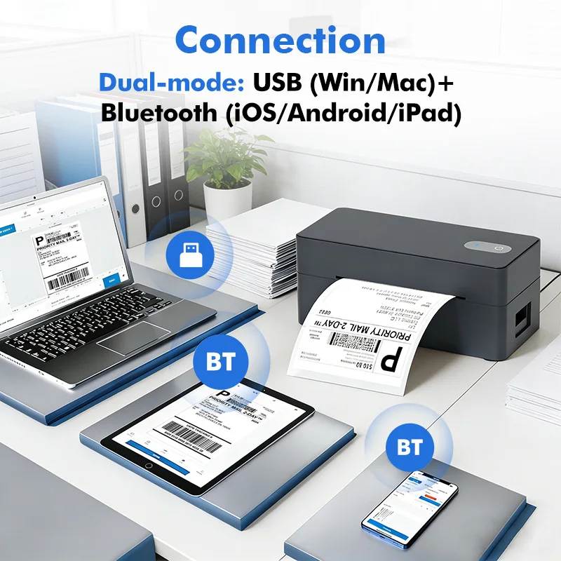 

Bluetooth Thermal Shipping Label Printer 4x6 Portable Thermal Address Label Printer Compatible with iPhone Android Windows Mac