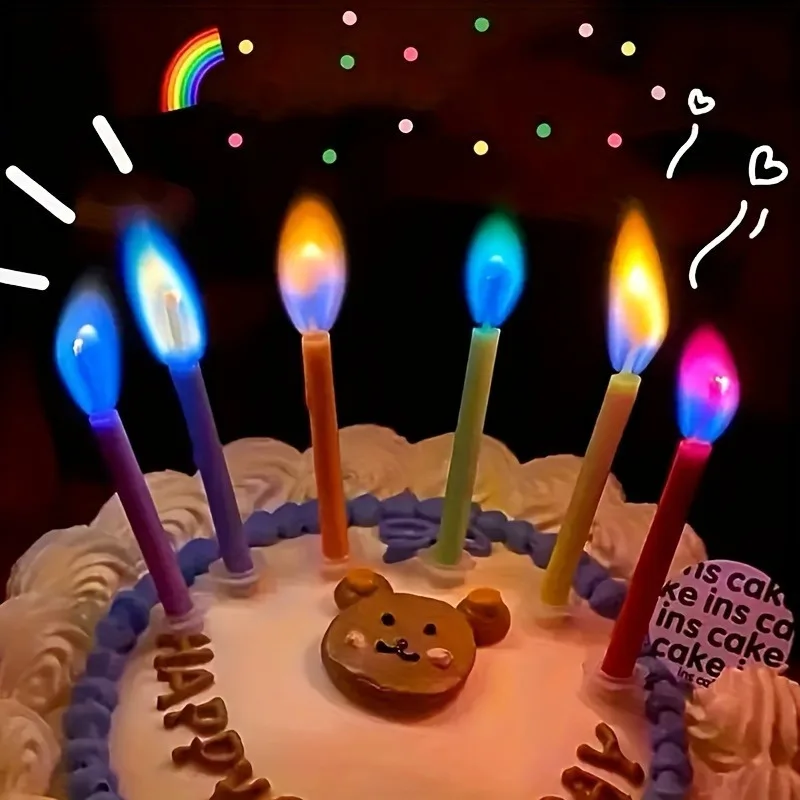 6pcs, Birthday Colorful Flame Candles, Cake Decoration Plug-in Props, Birthday Candle, Cake Decor Supplies, Party Decor Supplies