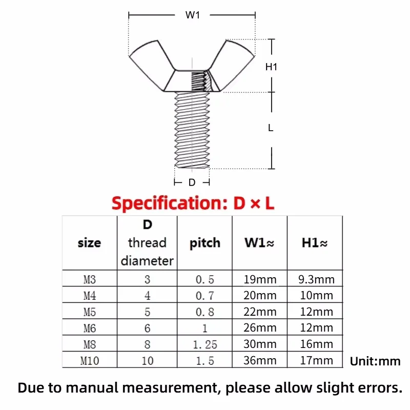 M3 M4 M5 M6 M8 M10 Black 304 Stianless Steel Butterfly Wing Bolts Hand Tighting Wing Head Thumb Screws Length 6~60mm
