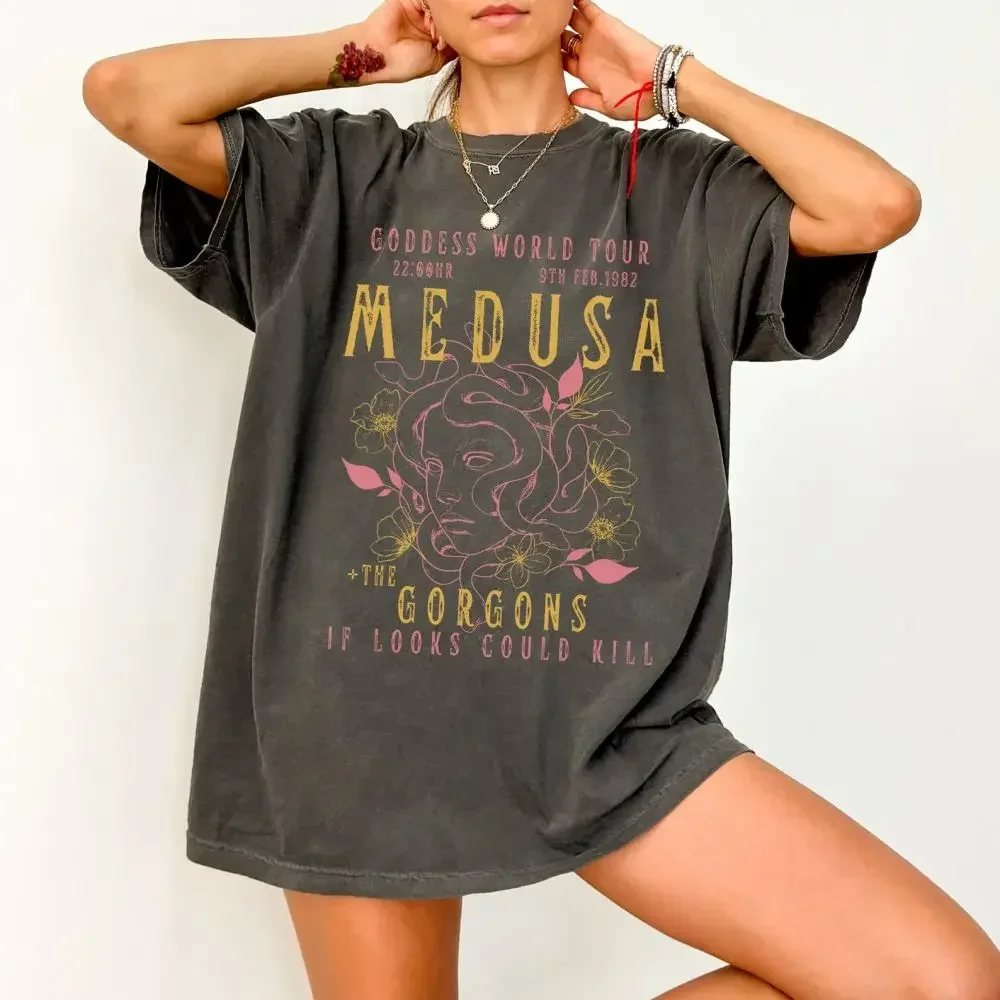 100% Cotton Loose Shirt Unisex Tee Medusa Distressed Band Mythology Greek Goddess Shirt Grunge Fairycore Fantasy Apparel Y2K Top