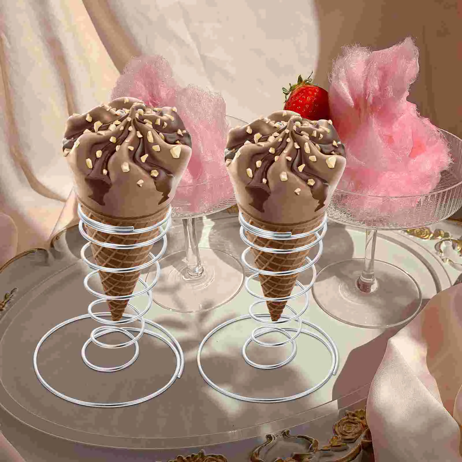 4 Pcs Cone Ice Cream Exhibition Stainless Steel Rack Holder Monitor Stand Display Plant