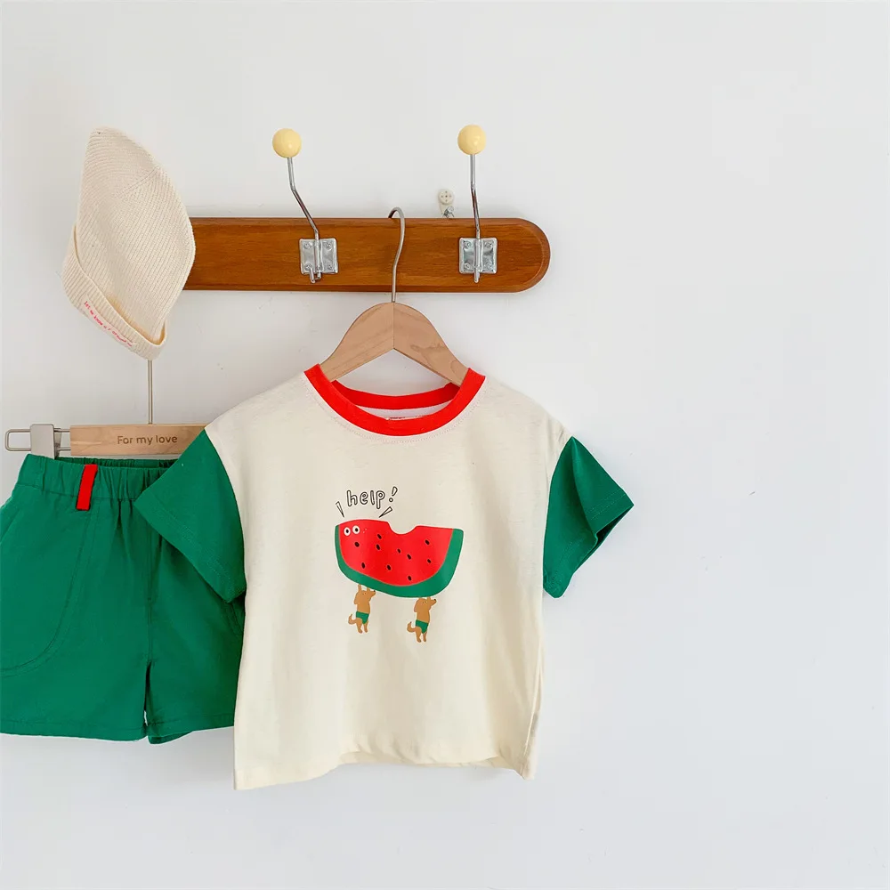 

Children's Fruit Printed Suit 2023 Summer New Fashion Boy's Suit Short-sleeved T Shirt+ Shorts 2-7Y Girl's Two-piece Suit